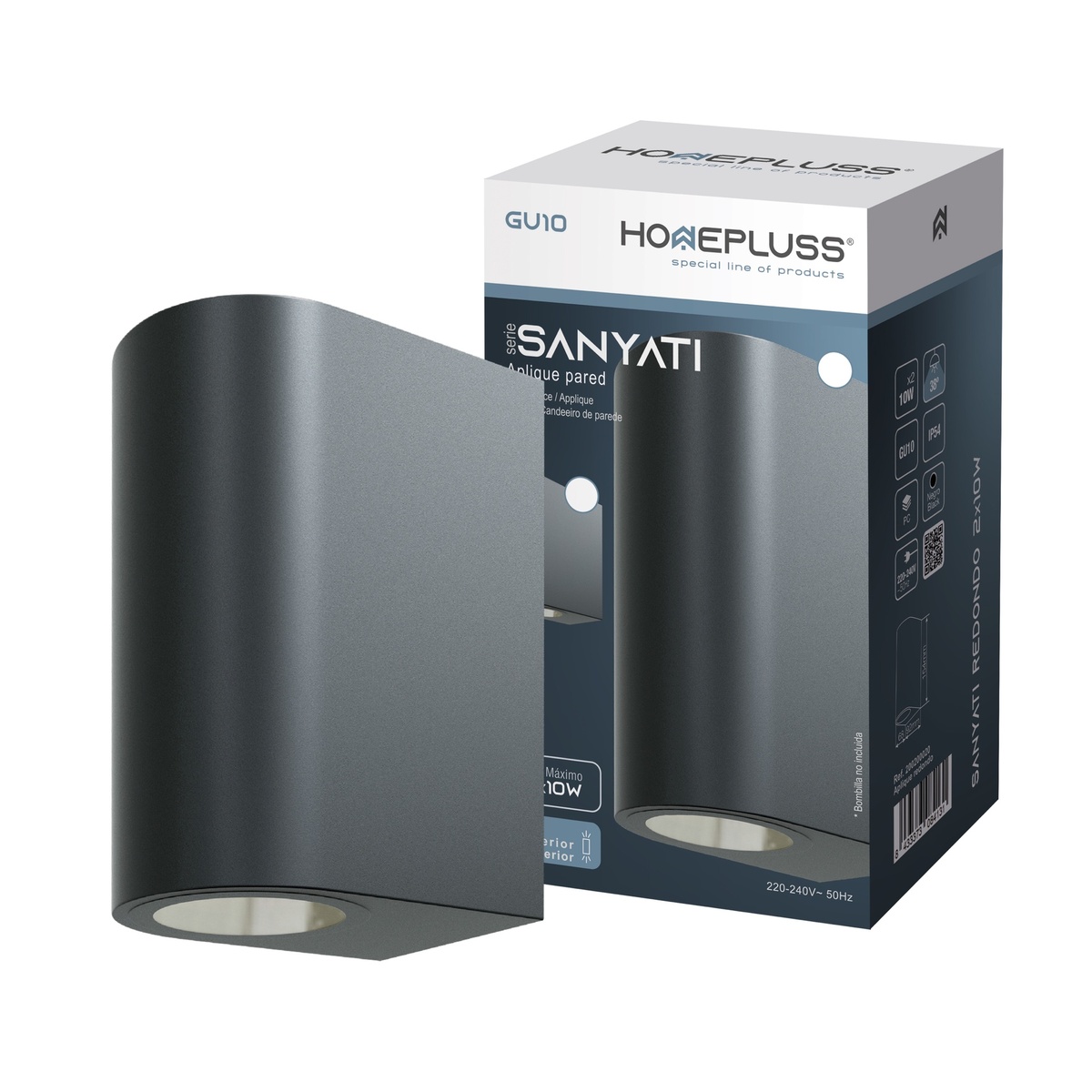 Aplique pared Serie Sanyati redondo 2 luces GU10 Máx. 10W IP54 Negro