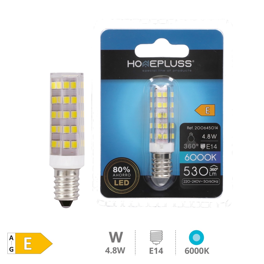 Bombilla LED tubular 4.8W E14 6000K - 6u retráctil