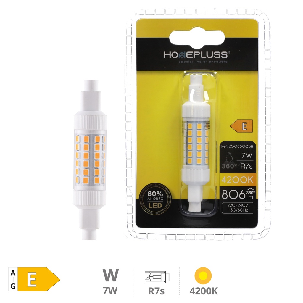 Bombilla LED lineal 78mm 7W R7s 4200K - 6u retráctil