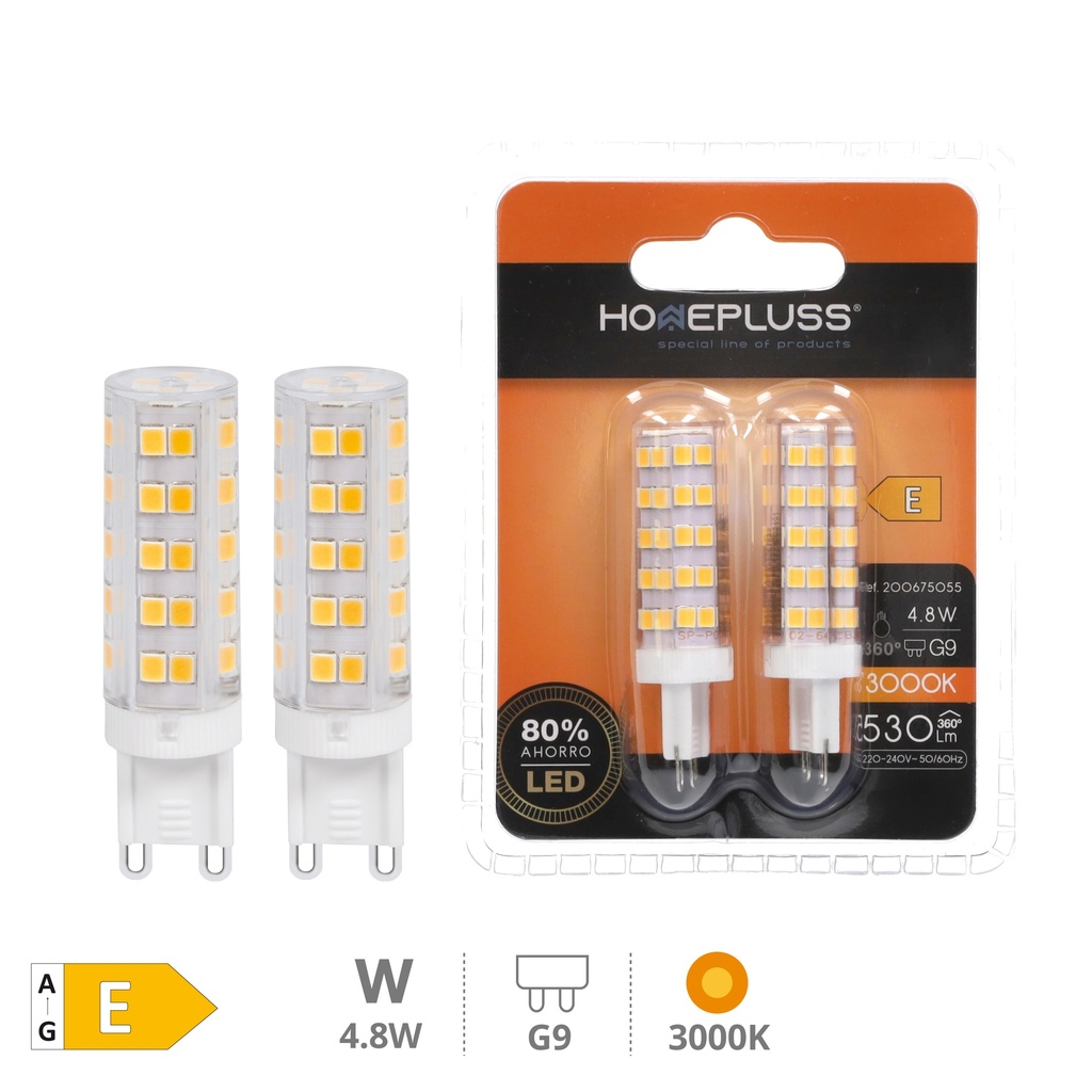 Pack 2 bombillas LED 4.8W G9 3000K - 6u retráctil