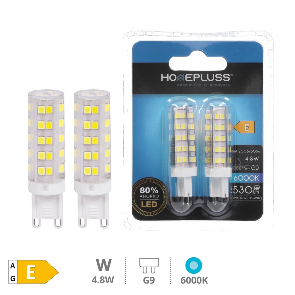 Pack 2 lâmpadas LED 4.8W G9 6000K - 6u retrátil