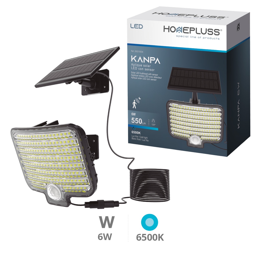Aplique solar LED Kanpa con sensor de movimiento y crepuscular 6W 6500K