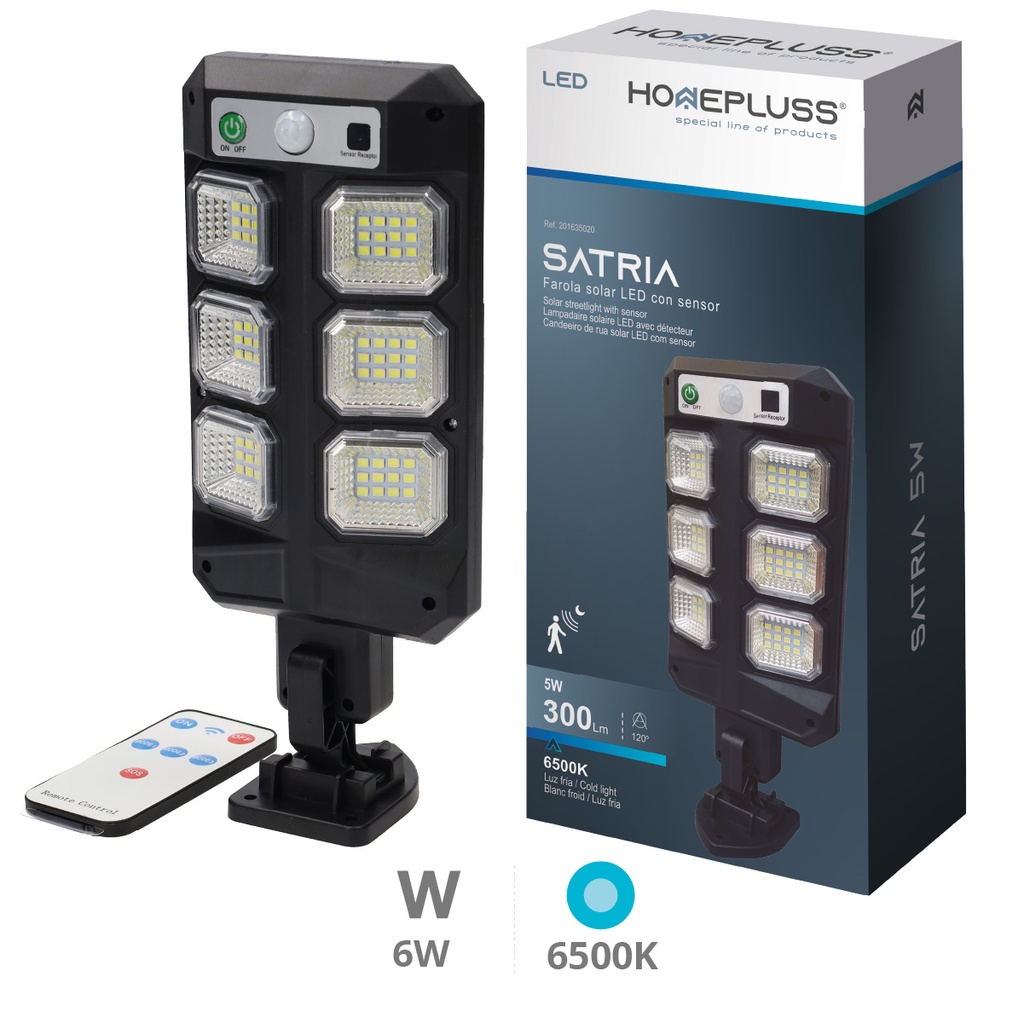 Farola solar LED Satria con sensor de movimiento y crepuscular 5W 6500K