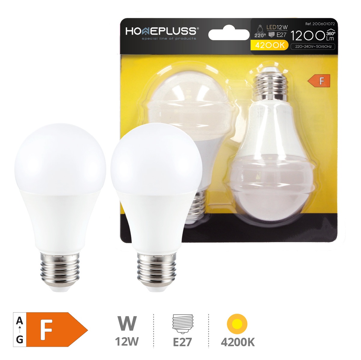 Pack 2 lâmpadas padrão LED 12 W E27 4200 K – 8 un. caixa exp