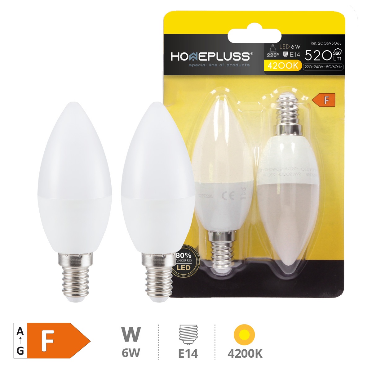 Pack 2 bombillas vela LED 6W E14 4200K - 10u caja exp
