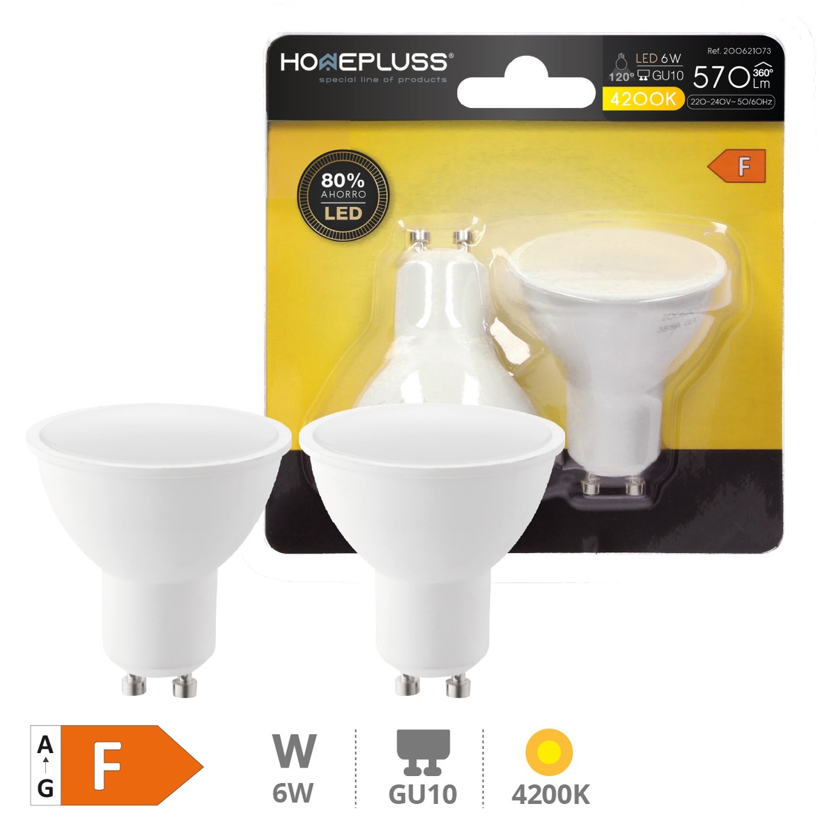 Pacote 2 lâmpadas dicroicas GU10 LED 6 W 4200 K – 10 un. caixa exp