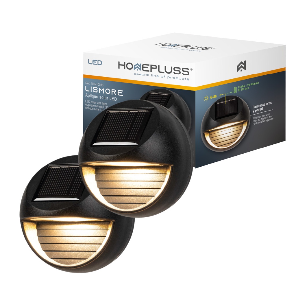 Pack 2 apliques solares LED Lismore com sensor crepuscular Luz quente