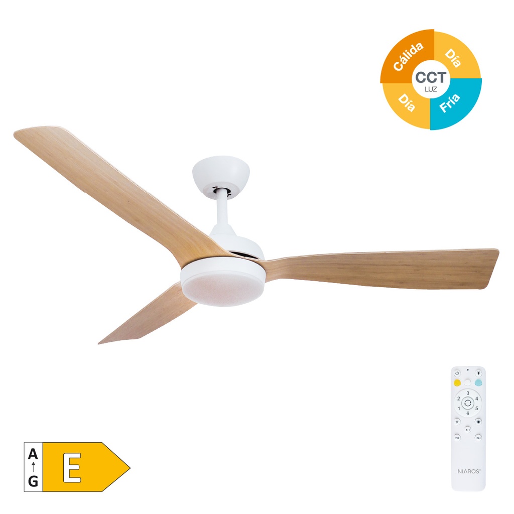 Ventilador techo Cefalú con luz CCT regulable y mando Ø132 3 aspas DC Blanco