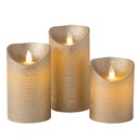 Pack 3 velas decorativas LED de cera 100 - 120 -150mm Dourado