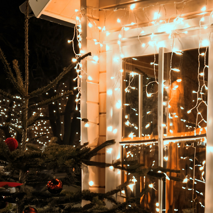 Cortina LED luminosa solar 2x1M Luz quente