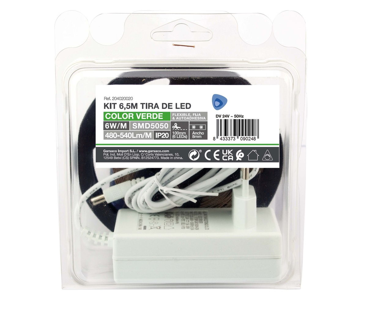 Kit 6,5 m Tira de LED 6 W/M IP20 Verde preparado