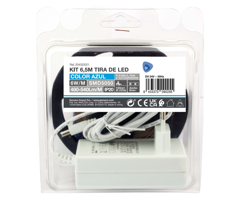 Kit 6,5M Tira de LED 6W/M IP20 Azul preparado