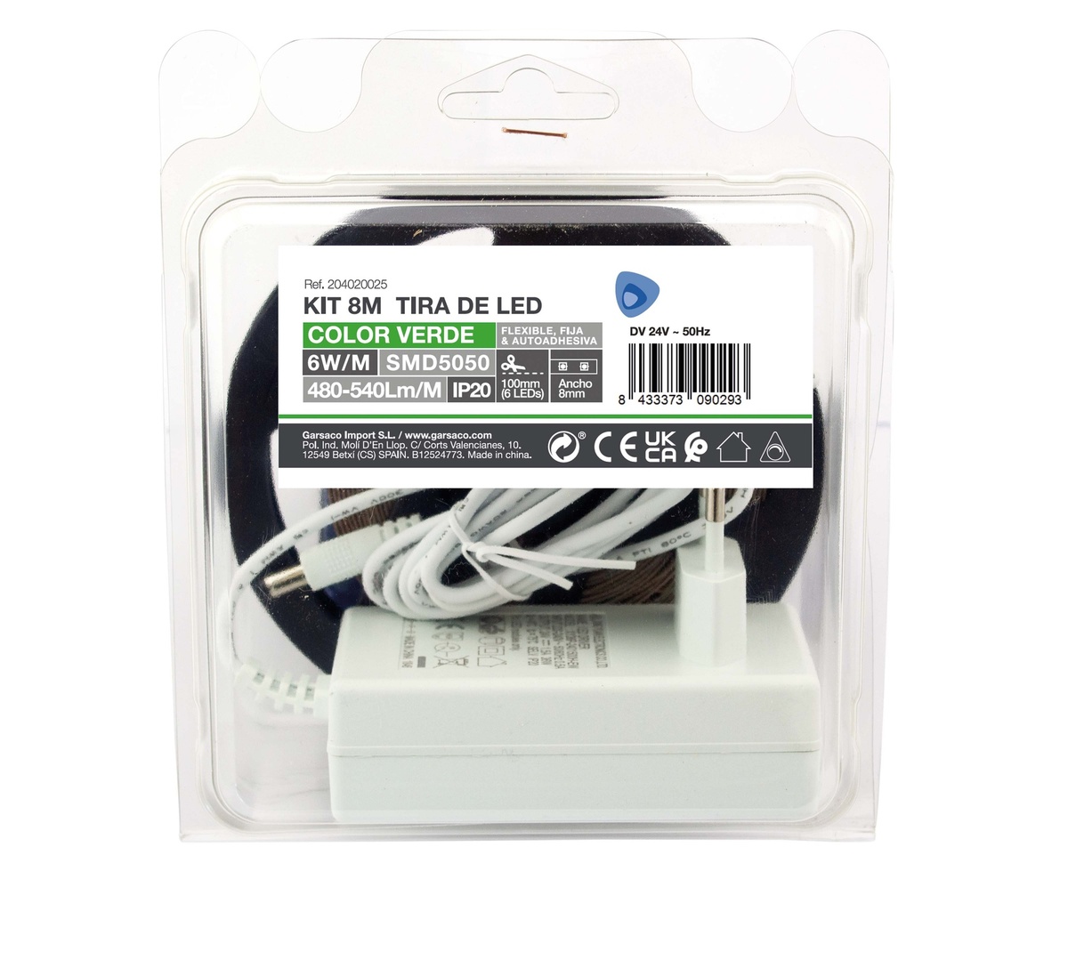 Kit 8M Fita LED 6W/M IP20 verde preparado