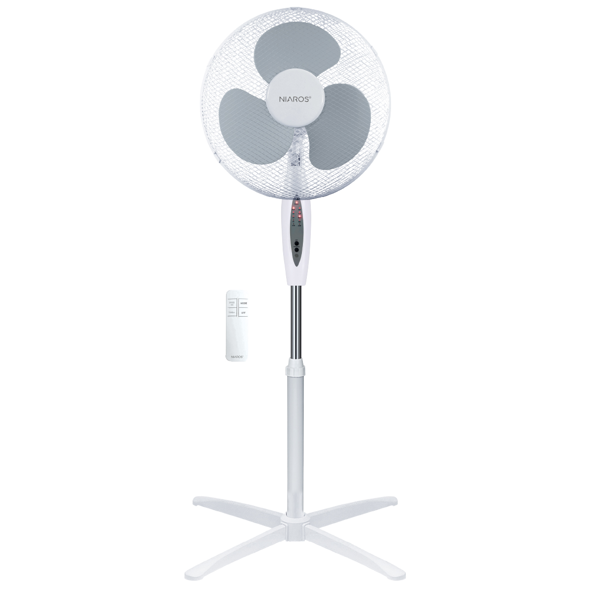 Ventilador de pé Nametil com controlo remoto e temporizador Ø43cm 45W Branco