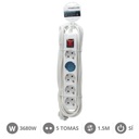 Base múltiple 5T con interruptor (3x1.5mm) 1,5M Blanco