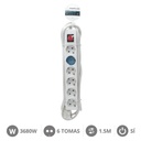 6 way socket White with switch (3x1.5mm) 1,5M wire