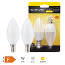 Pack 2 bombillas vela LED 6W E14 4200K - 10u caja exp